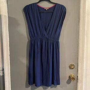 Lilla P Stretch Jersey Shirred Cross Front‎ Dress, Blue Size S